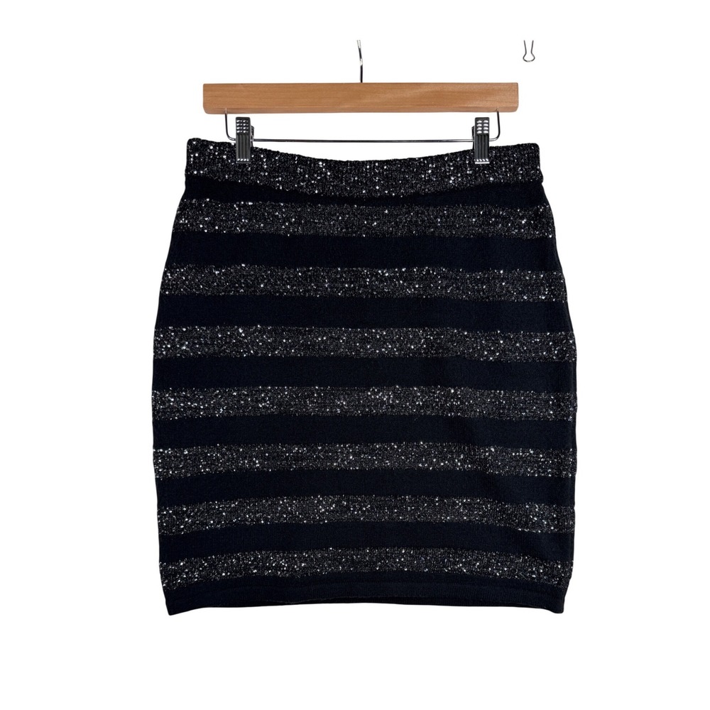 New Sioni Women's Black Silver Metallic Sequin Pencil Skirt Size Large